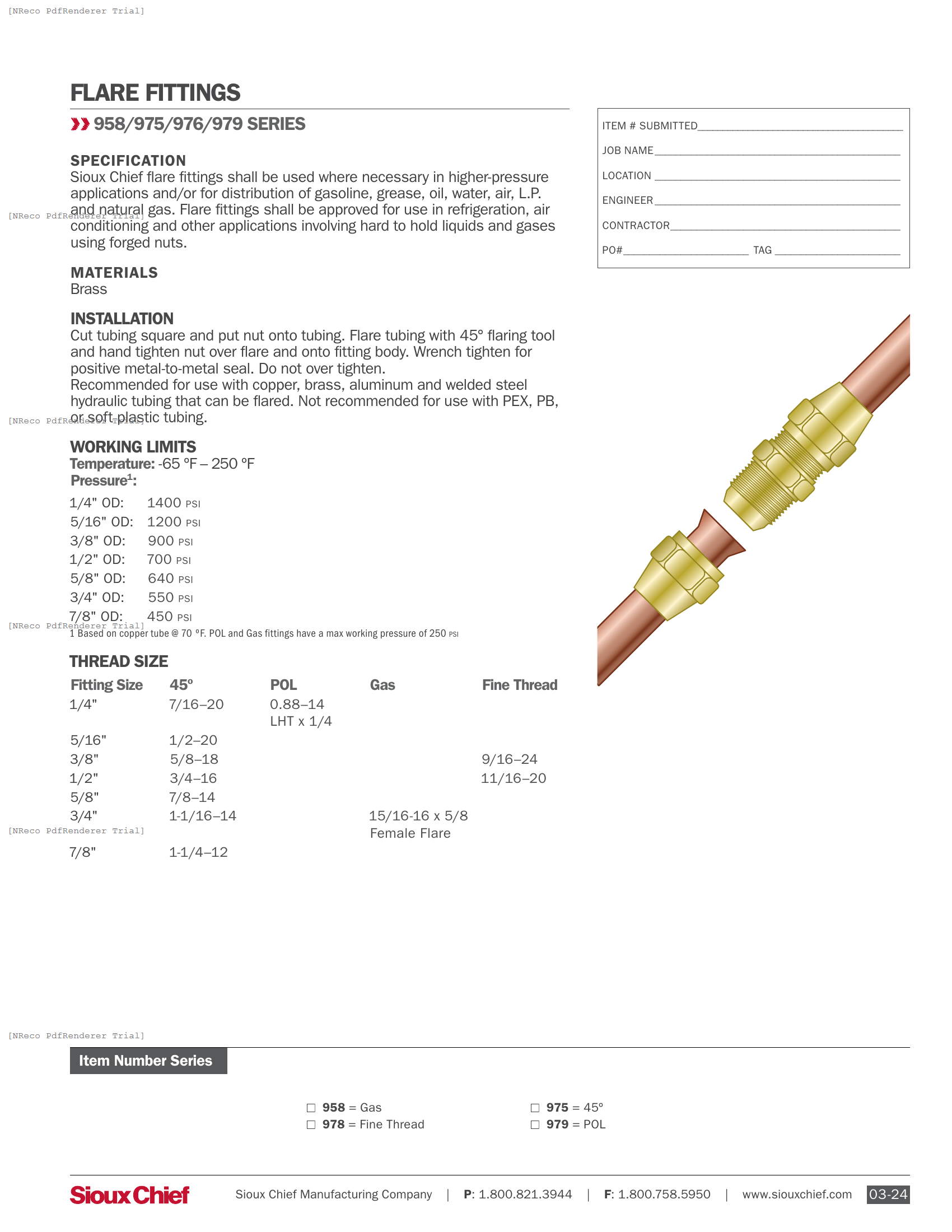 958, 975, 976, 978, 979 SERIES - FLARE FITTINGS - SPEC SHEET.PDF Specification Document